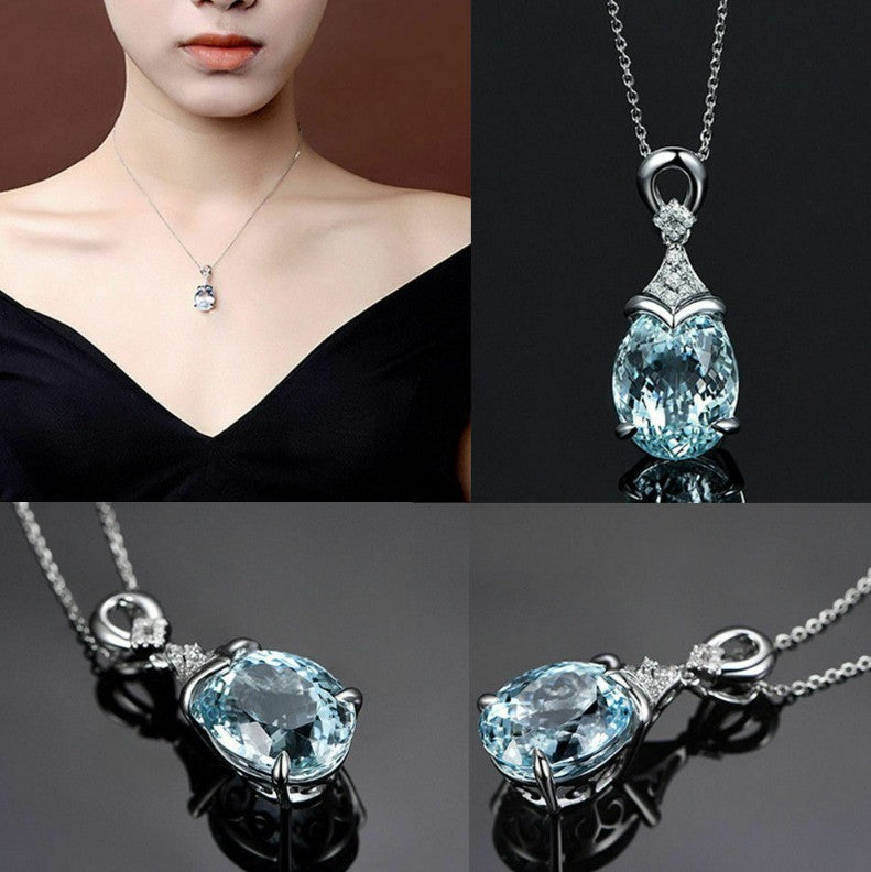Style Aquamarine Pendant for Women Diamond-studded Colored Gemstone Pendant - product image 10