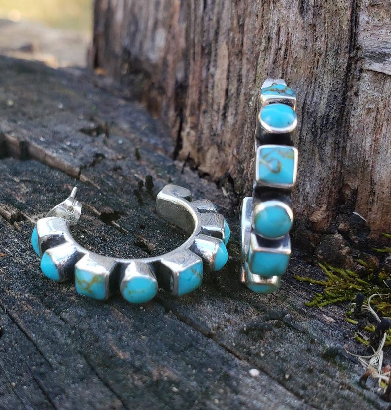 Turquoise Boho Vintage Statement Cross Earrings