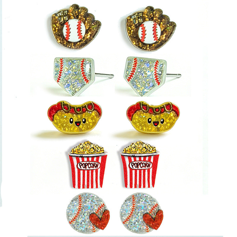 Women's : Baseball Season Sparkling Fun Hot Dog Popcorn Baseball Glove - product image 1