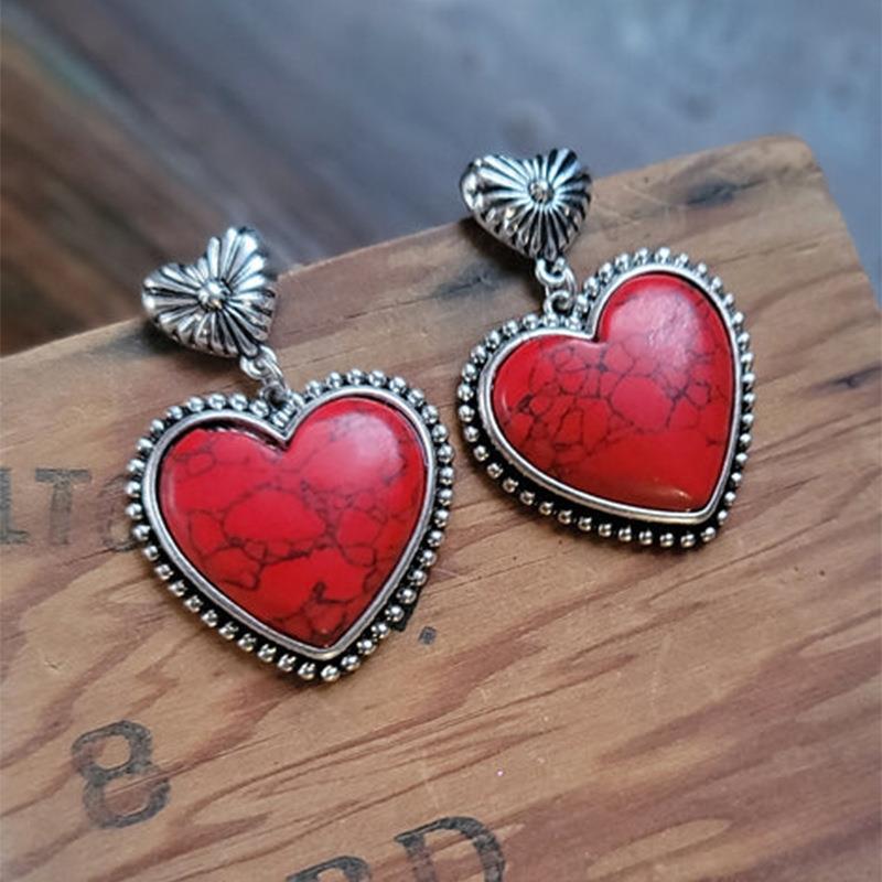 Western Turquoise Vintage Heart Earrings - product image 2
