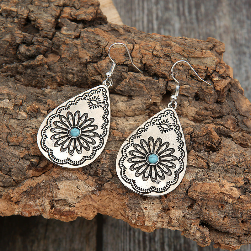 Turquoise Vintage Floral Cross Earrings for Women - product image 4