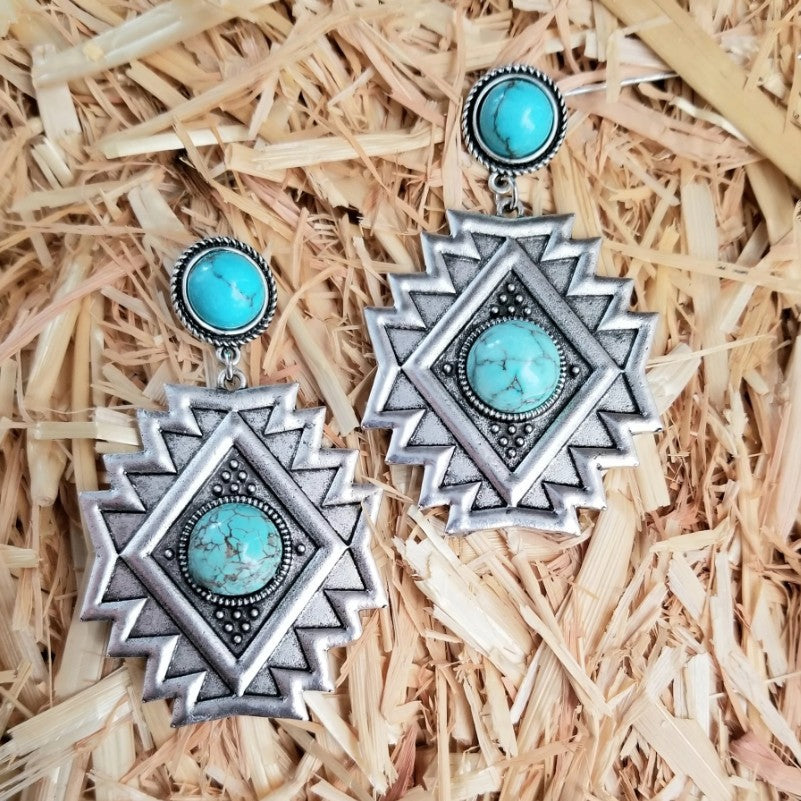 Turquoise Vintage Geometric Cross Earrings - product image 1
