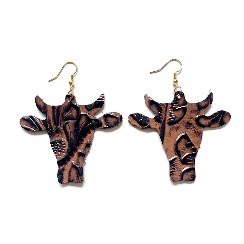 Western Vintage Cow Skull Cross Leather Earrings - product image 5