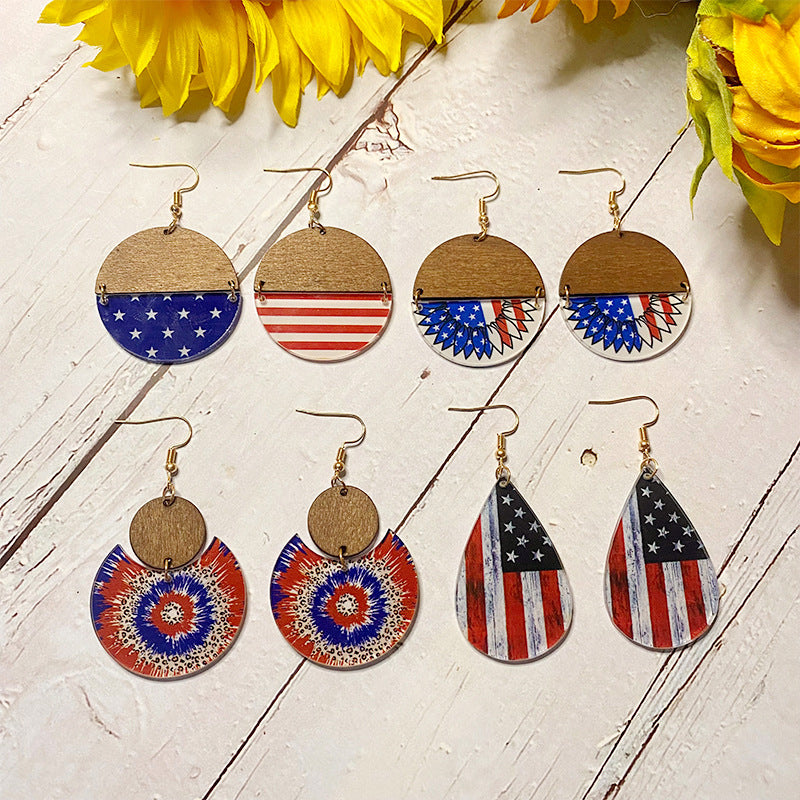 Cross Flag Wood Acrylic Earrings - product image 1