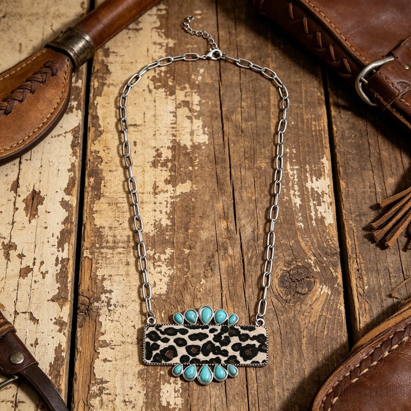Turquoise Boho Vintage Geometric Necklace - product image 4