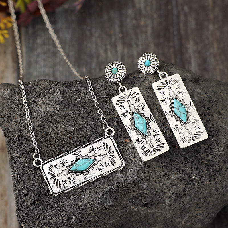 Turquoise Boho Vintage Geometric Floral Jewelry Set - product image 2