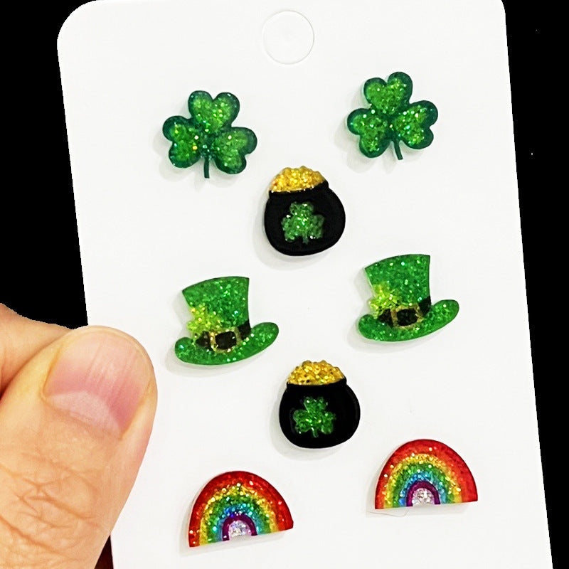 Supply Women's Earrings - Exquisite and Sparkling Green Lucky Clover Rainbow - product image 1