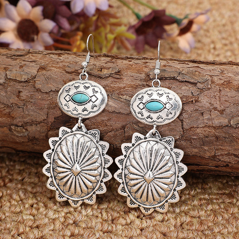 Western Turquoise Vintage Statement Cross Earrings