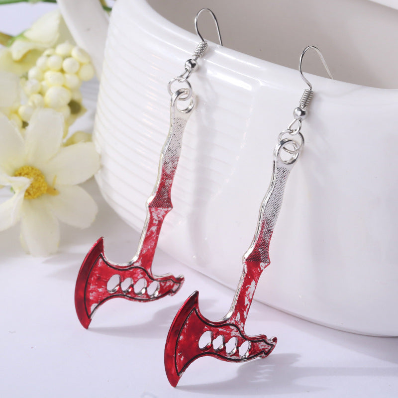 Bloodstained Horror Halloween Earrings Scissors Axe Knife Unique Party - product image 7