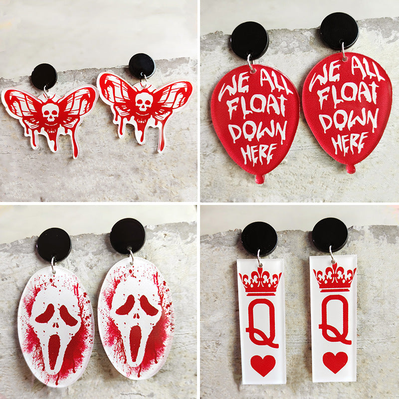 Horror Bloodstain Halloween Earrings Moth Balloon Card Skull Drop Earrings - product image 1