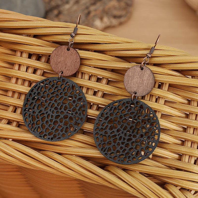 Boho Vintage Cross Wood Leather Earrings - product image 6