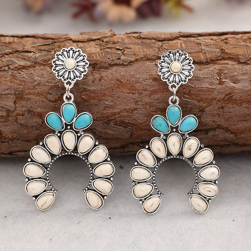 Western Turquoise Vintage Statement Floral Earrings