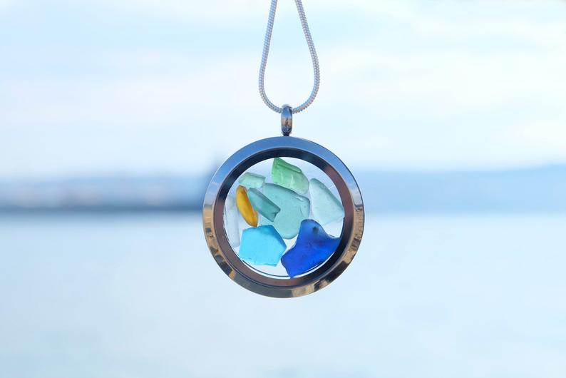 Colorful Sea Glass Round Pendant Necklace - product image 2