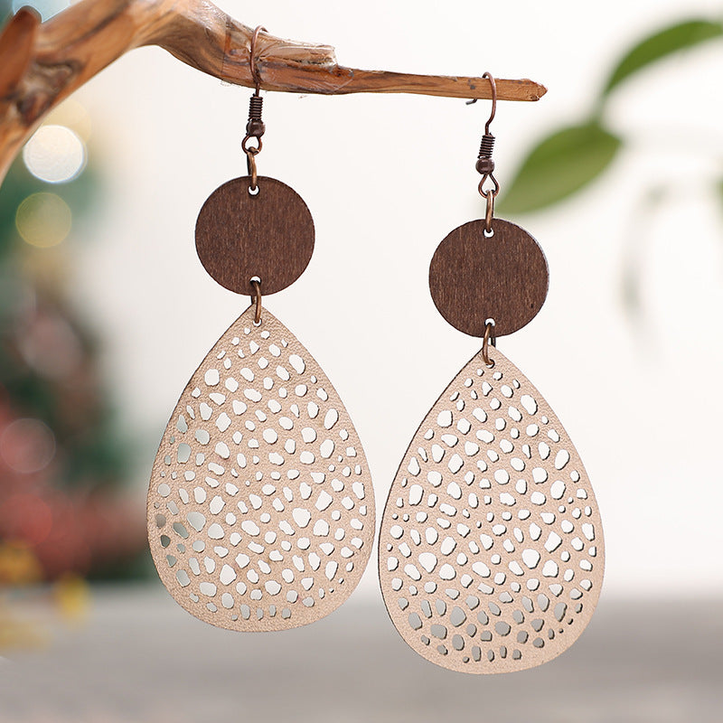 Vintage Cross Wood Leather Earrings - product image 9