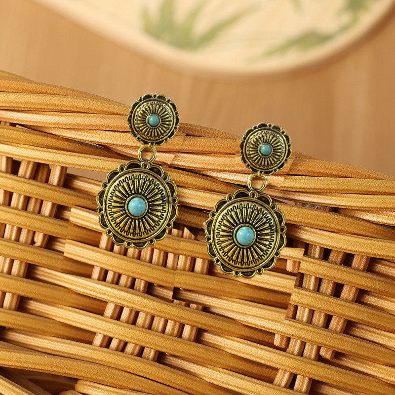 Turquoise Vintage Floral Cross Earrings - product image 3
