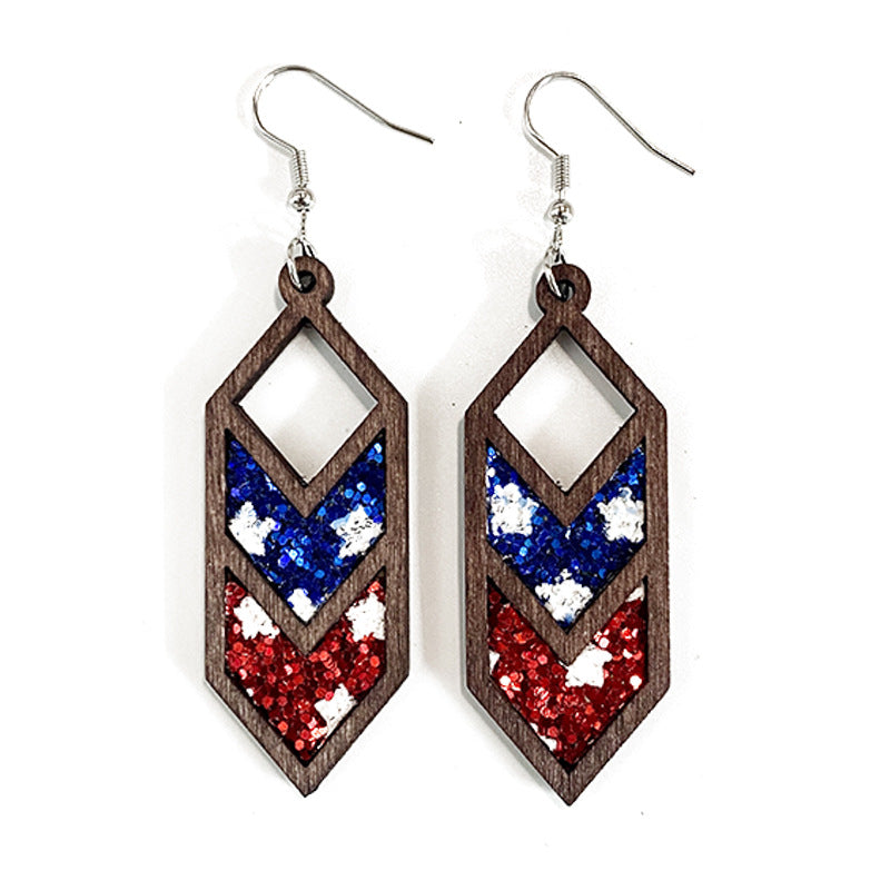 Western Flag Wood Leather Earrings