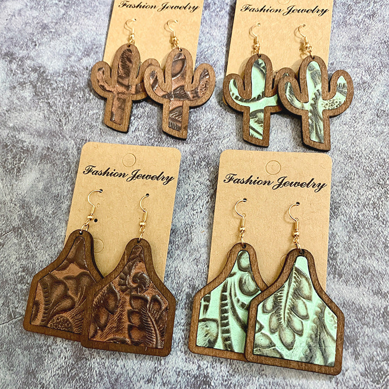 Western Vintage Cactus Leather Earrings - product image 1