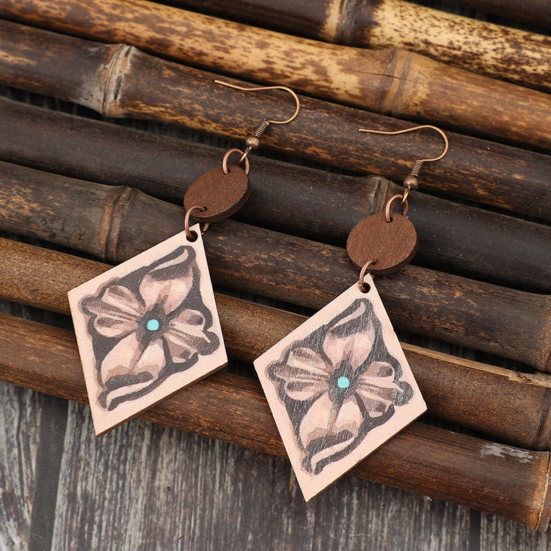 Boho Vintage Geometric Cross Wood Earrings - product image 3