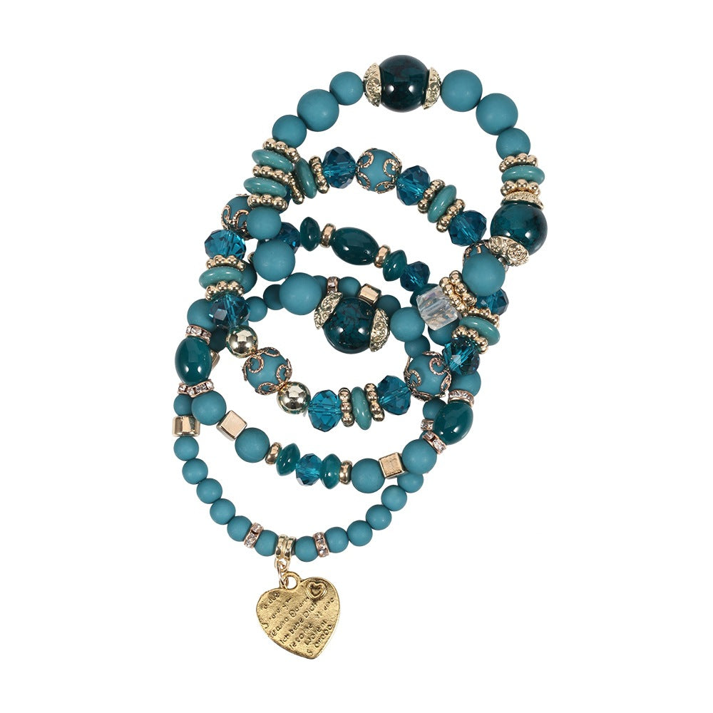 Boho Heart Cross Beaded Crystal Necklace for Women