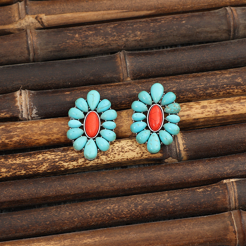 Turquoise Boho Vintage Statement Geometric Earrings