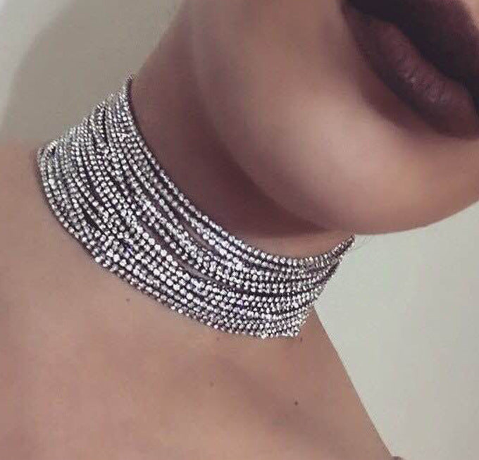 Multi-Strand Crystal Rhinestone Choker Necklace - product image 1