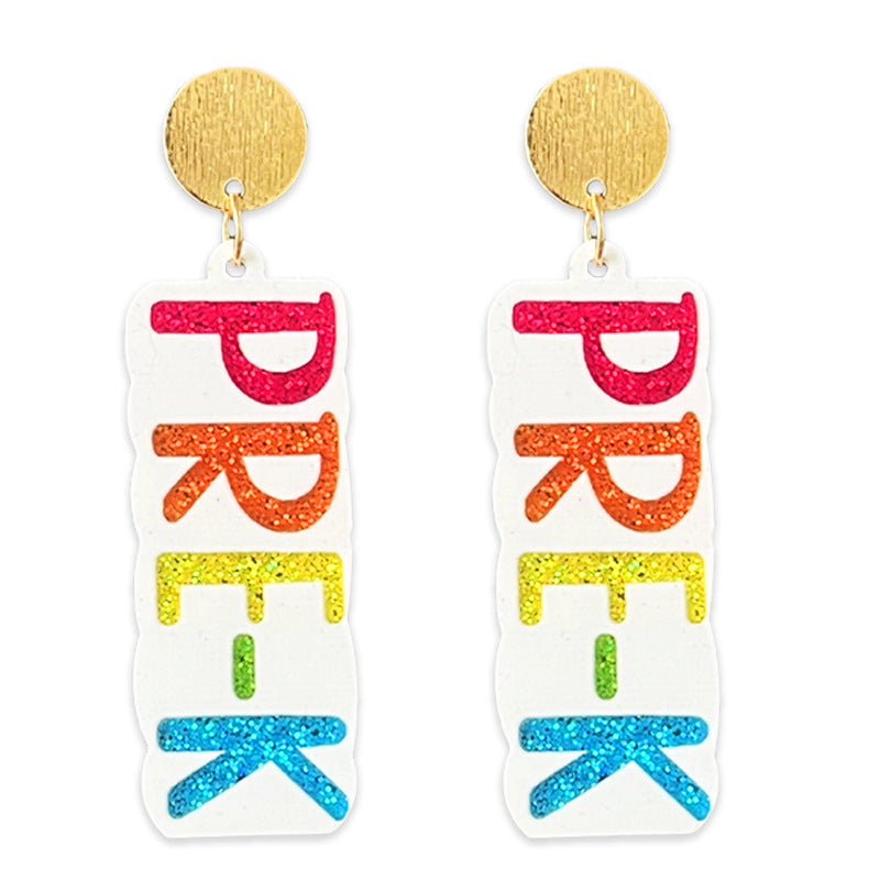 Supply Teacher Student Grade Shiny Text Semester Earrings Colorful Simple