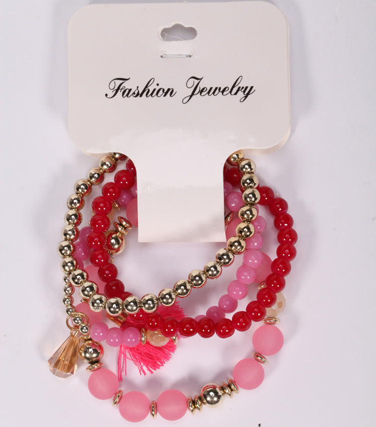 Women's Bracelets Multi-layered Glass Stone Bracelet Fabric Tassel Bracelet - product image 4