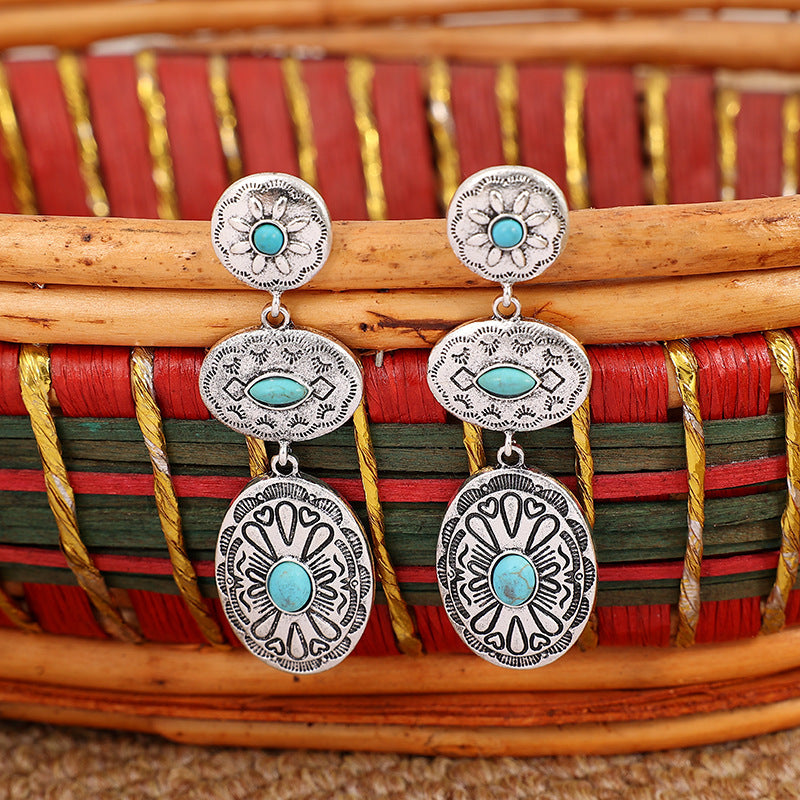 Western Turquoise Vintage Statement Cross Earrings