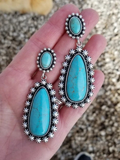 Turquoise Statement Cross Earrings