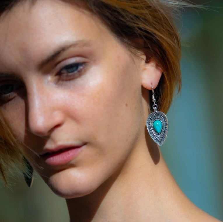 Turquoise Boho Vintage Cross Earrings - product image 2