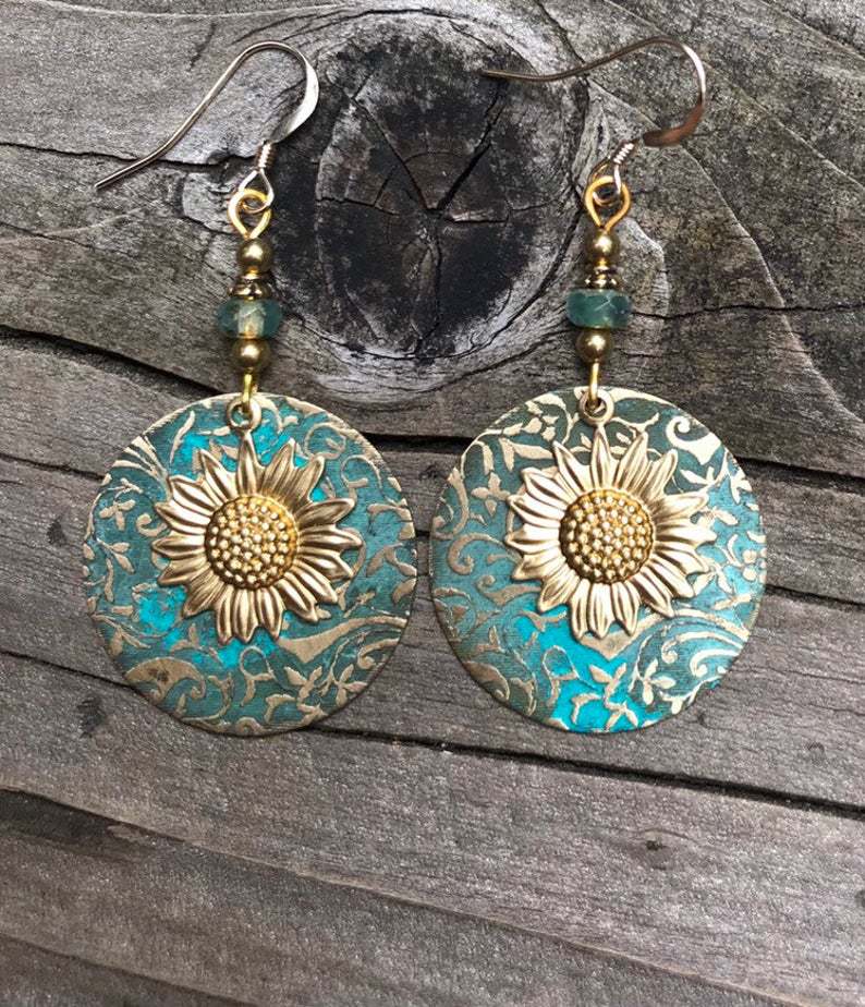 Boho Vintage Floral Cross Earrings