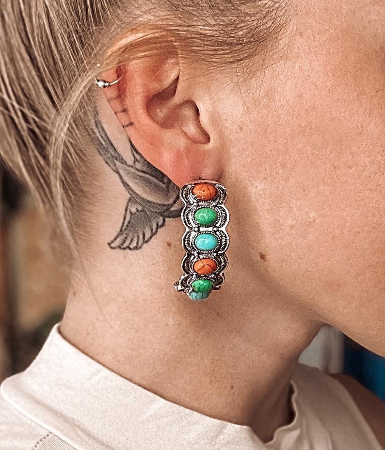 Turquoise Vintage Geometric Cross Earrings - product image 13
