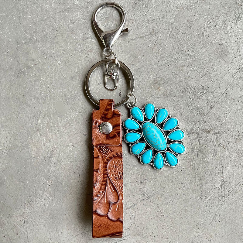 Western Turquoise Vintage Floral Leather Necklace - product image 2