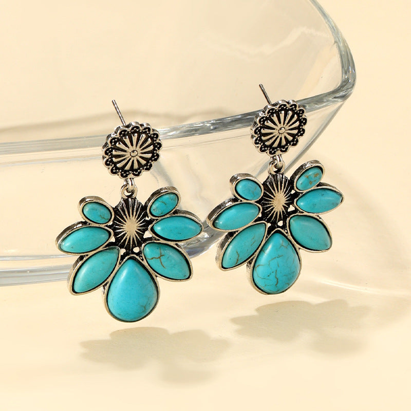 Turquoise Boho Vintage Floral Cross Earrings - product image 20
