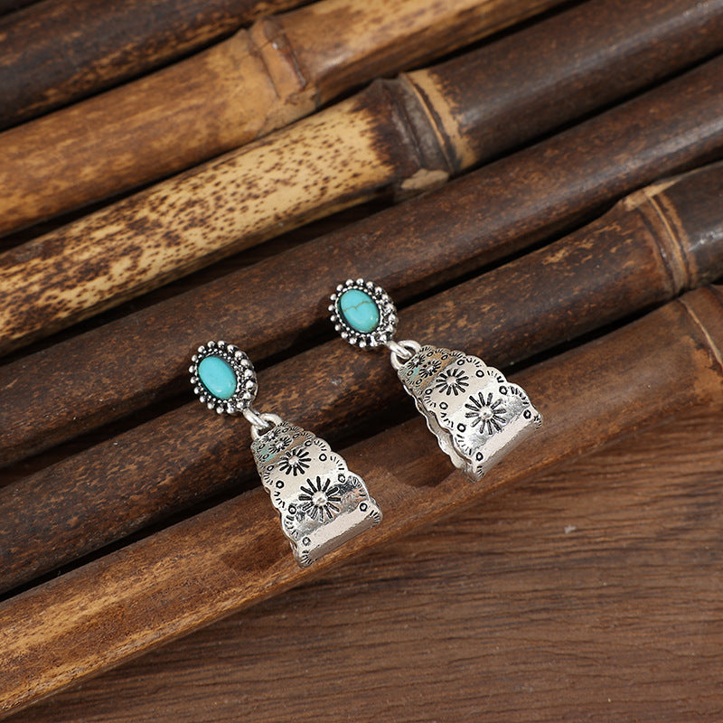 Turquoise Boho Vintage Geometric Cross Earrings - product image 4