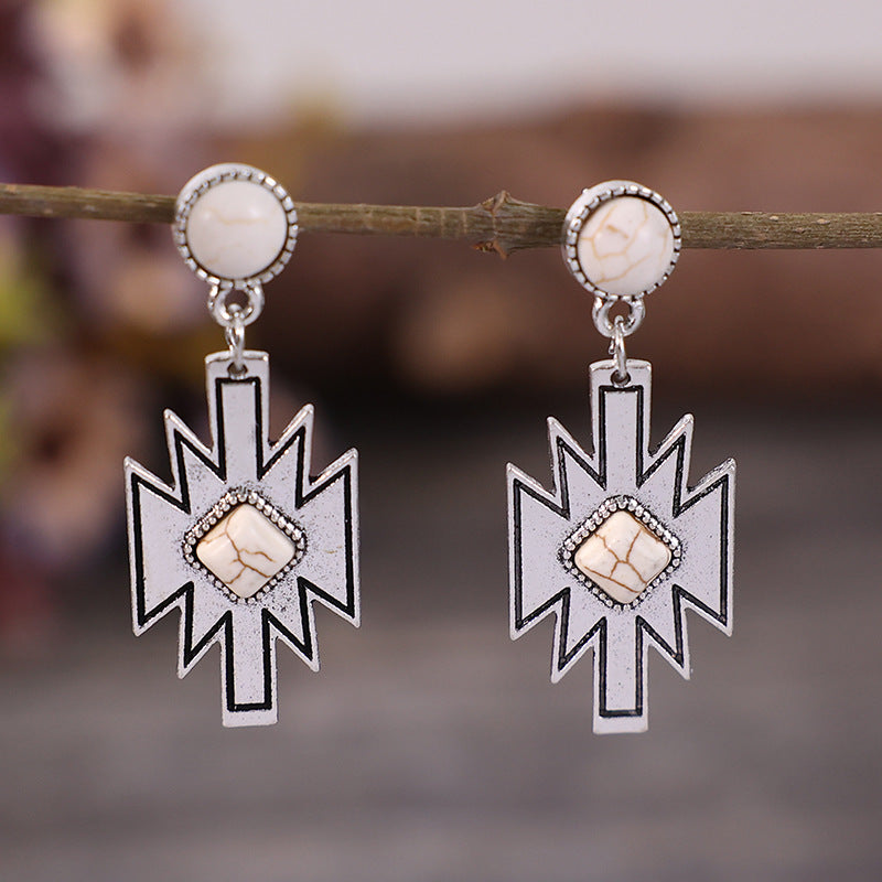 Turquoise Geometric Cross Earrings - product image 1