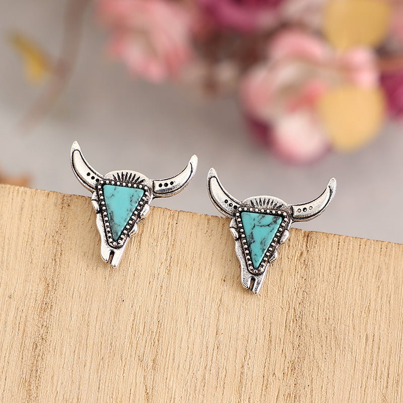 Western Turquoise Cow Skull Earrings - product image 17