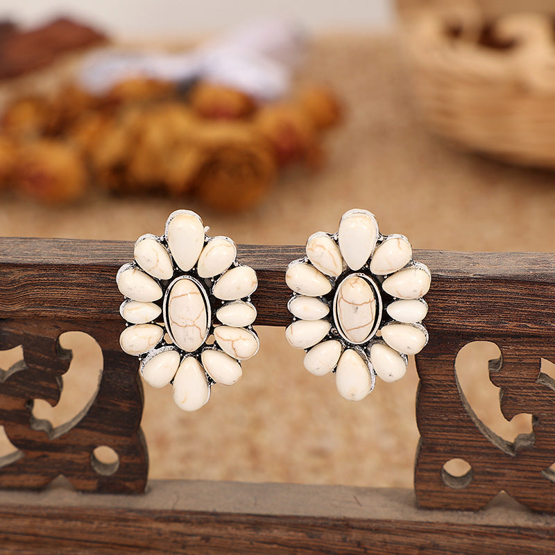 Turquoise Statement Geometric Floral Earrings - product image 3