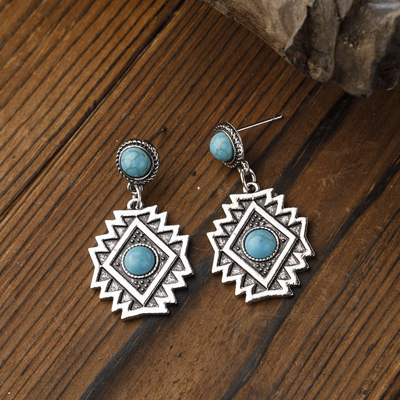 Turquoise Vintage Geometric Cross Earrings - product image 3