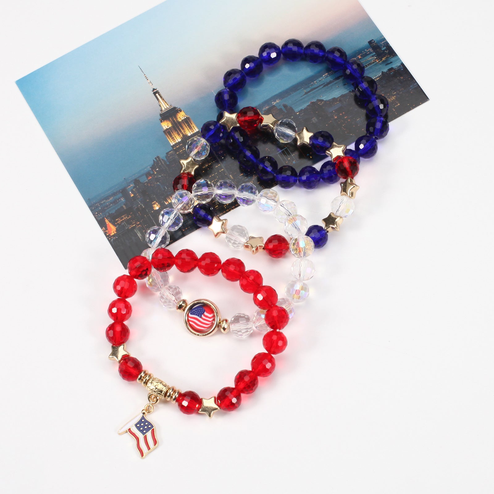 Flag Beaded Crystal Bracelet