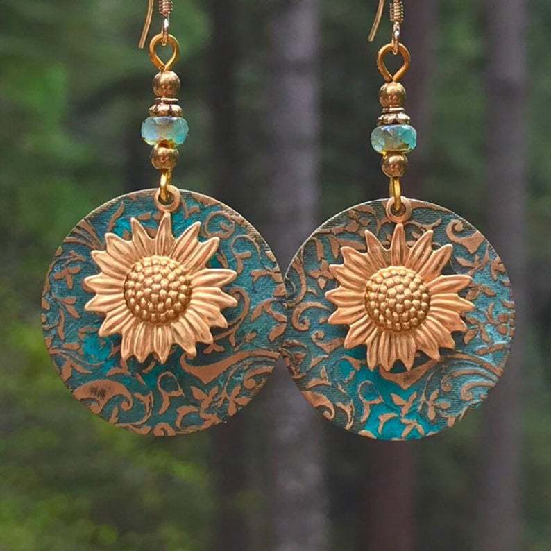 Boho Vintage Floral Cross Earrings