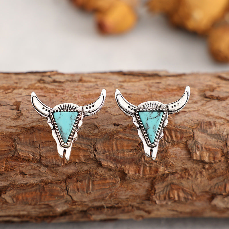 Western Turquoise Cow Skull Earrings - product image 7