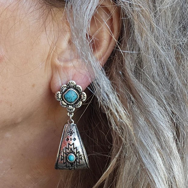 Turquoise Boho Vintage Geometric Floral Earrings - product image 2