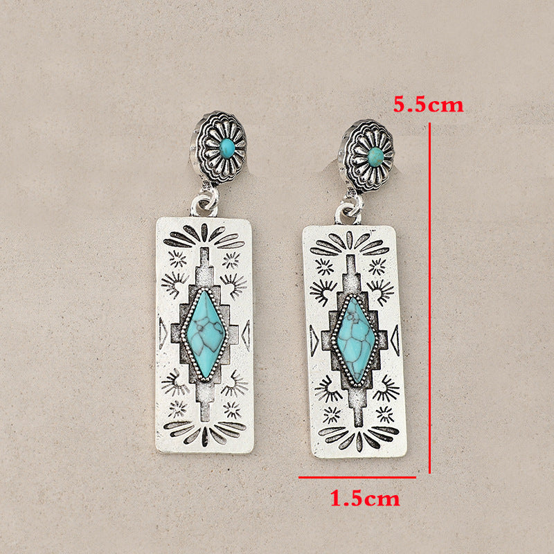 Turquoise Boho Vintage Geometric Floral Earrings - product image 8