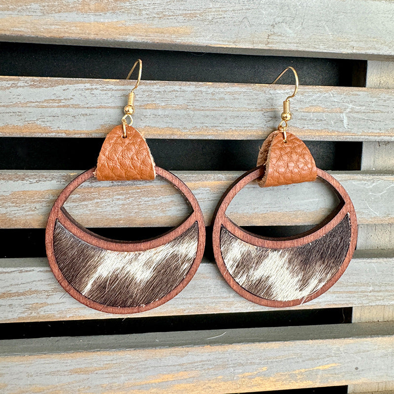 Western Statement Geometric Cross Leather Earrings - product image 6