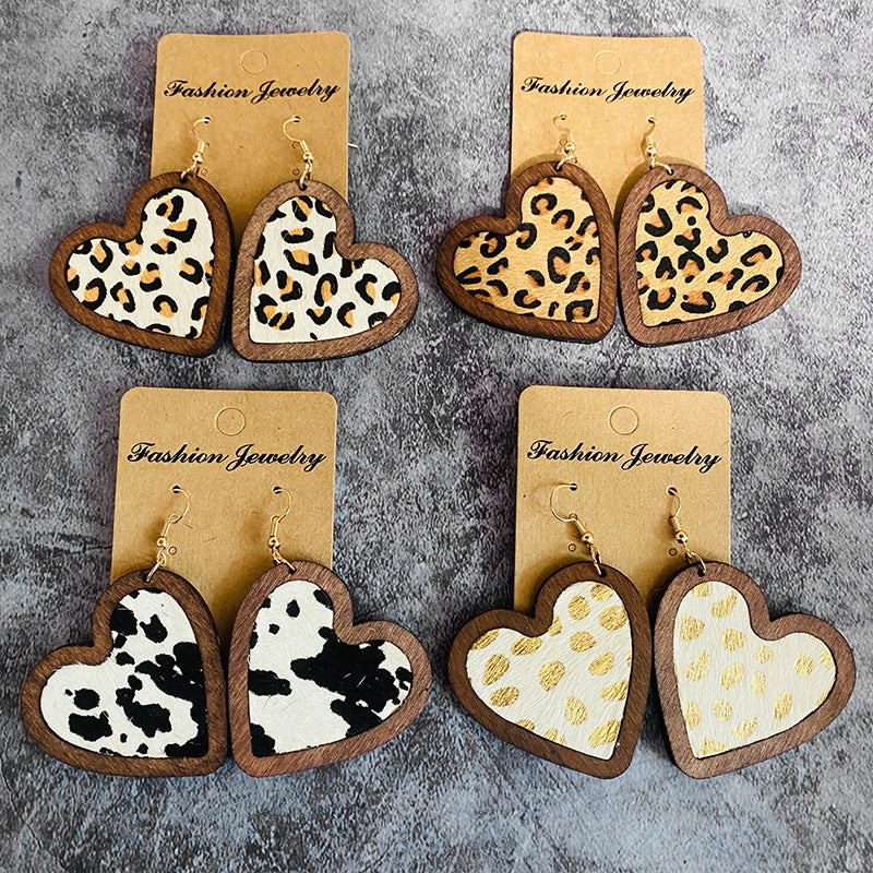 Vintage Horse Heart Cross Wood Earrings - product image 1
