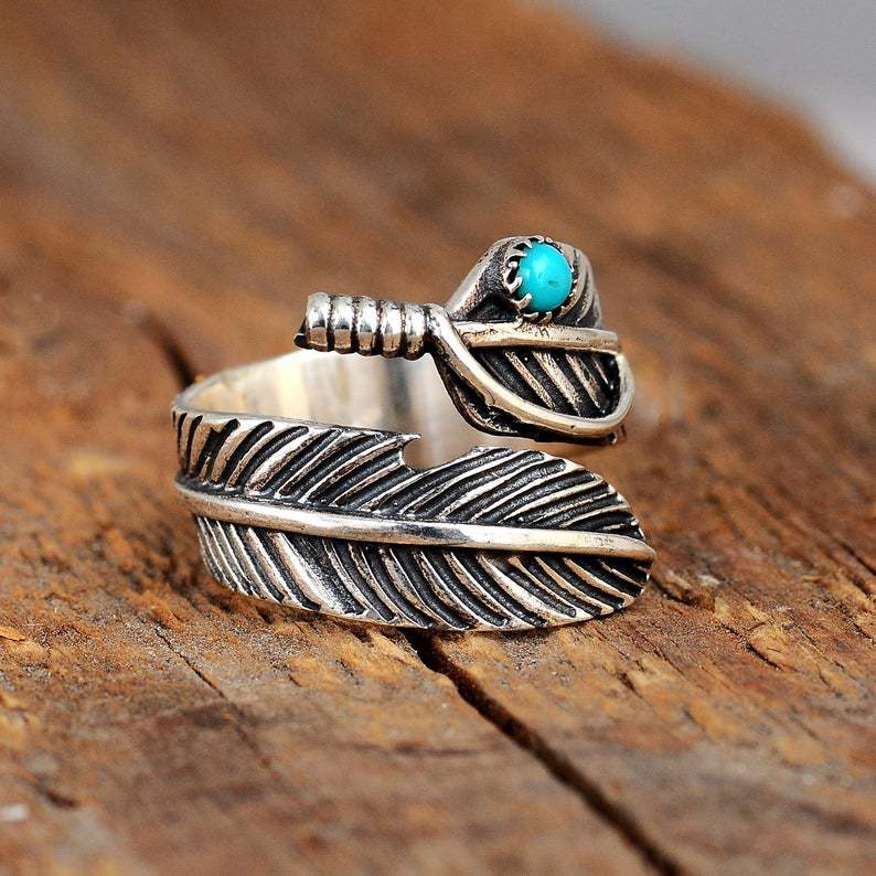 Turquoise Vintage Feather Cross Ring