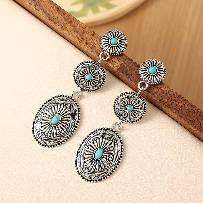 Turquoise Vintage Floral Cross Earrings - product image 4