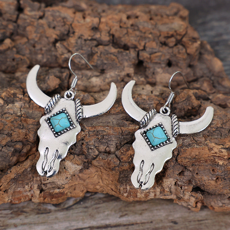 Western Turquoise Cow Skull Earrings - product image 4
