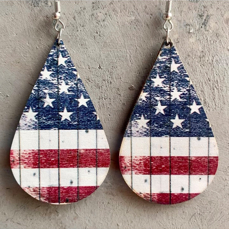 Western Cactus Cross Flag Wood Earrings